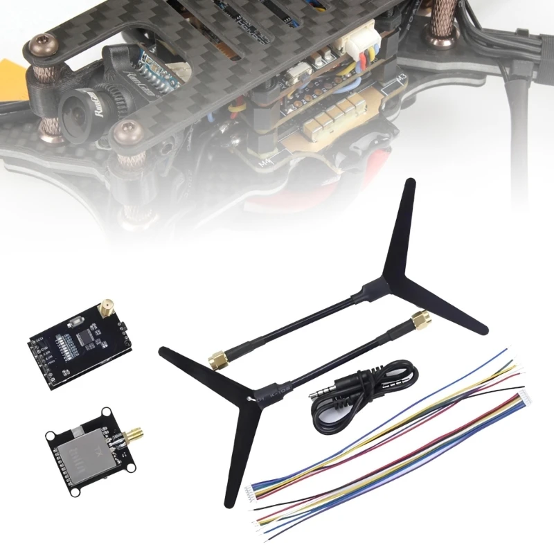 

1 Set 1.2/1.3GHz 0.1mW/25mW/200mW/800mW 9CH Transmitter VTX & Receiver VRX 1.6W with Cable for Racing Drones Quadcopter