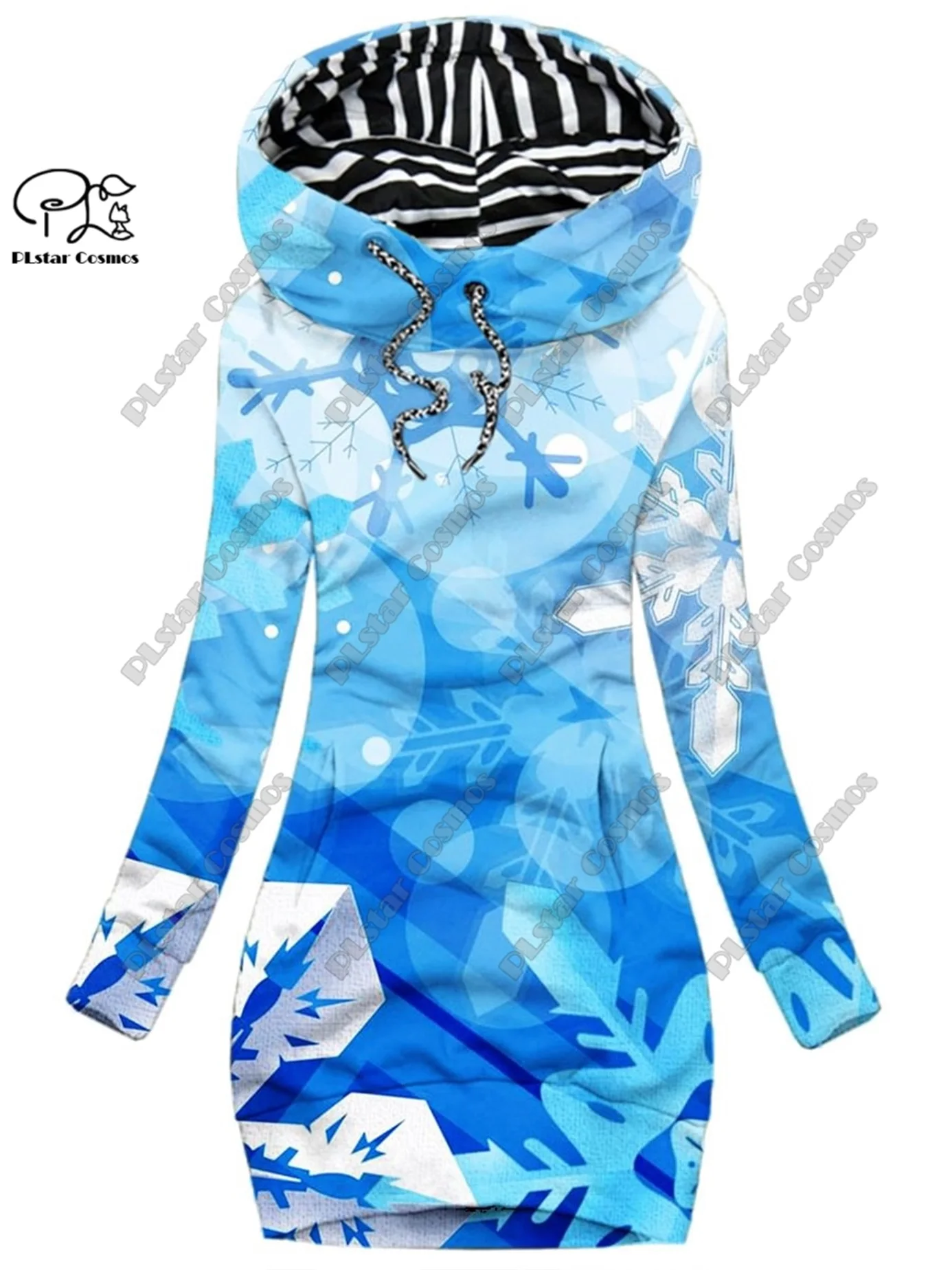 

PLstar Cosmos 3D printed women's long sweatshirt dress floral butterfly snowflake pattern casual slimming series X2