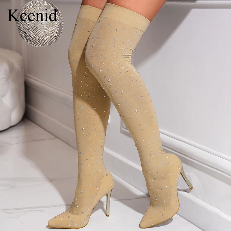 

Kcenid Sexy High Boots Women 2022 Winter New Fashion Over The Knee Warm Botas Mujer Slip On Pumps Sock Shoes High Heels Boots