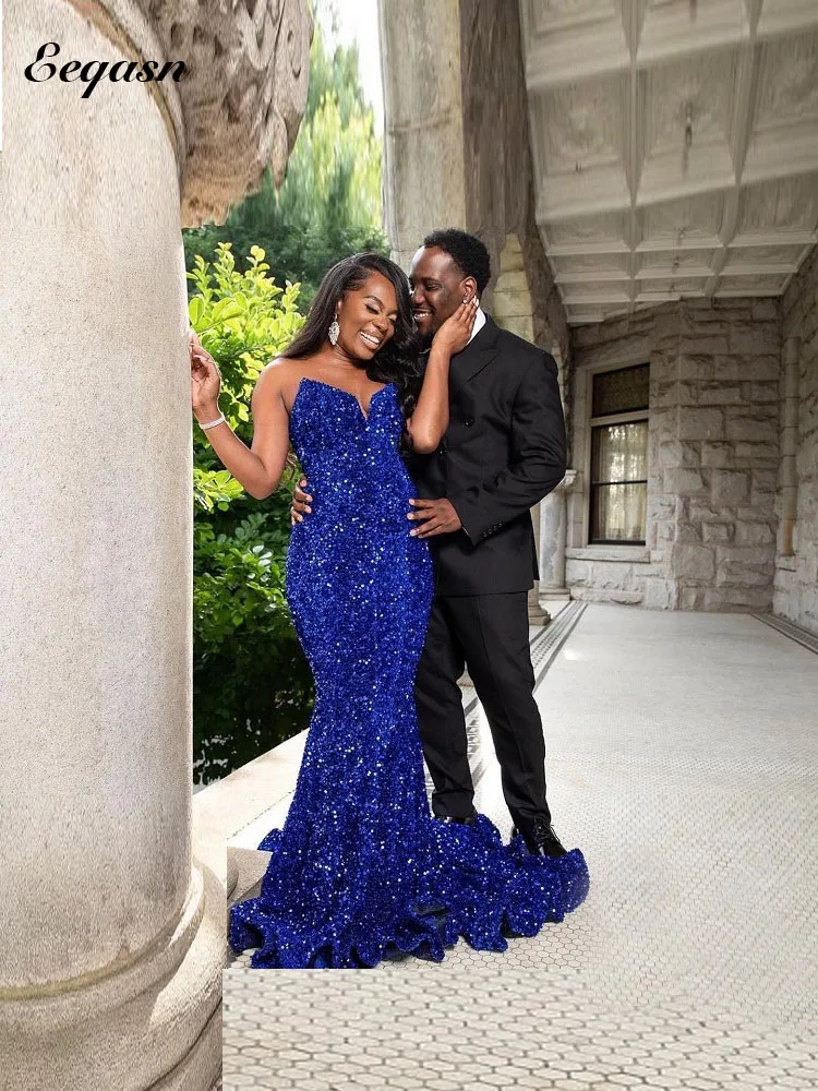 Glitter Sequins Mermaid Evening Dresses with Train V Neck Prom Party Night Gown Royal Blue Gala Dress vestidos de noche
Glitter Sequins Mermaid Evening Dresses with Train V Neck Prom Party Night Gown Royal Blue Gala Dress vestidos de noche