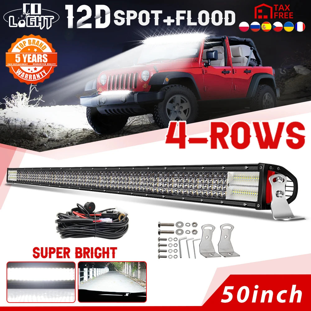CO LIGHT Led Bar 50 inch 12D 4-Rows Led Light Bar Spot Flood Combo Beam for Off Road Tractor Lada Niva 4X4 Truck SUV ATV 12V 24V
CO LIGHT Led Bar 50 inch 12D 4-Rows Led Light Bar Spot Flood Combo Beam for Off Road Tractor Lada Niva 4X4 Truck SUV ATV 12V 24V