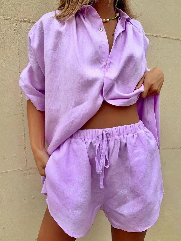 Casual Womem Lounge Wear Suits Summer Tracksuit Shorts Set Long Sleeve Shirt Tops And Mini Shorts Suit 2022 New Two Piece Set
Casual Womem Lounge Wear Suits Summer Tracksuit Shorts Set Long Sleeve Shirt Tops And Mini Shorts Suit 2022 New Two Piece Set