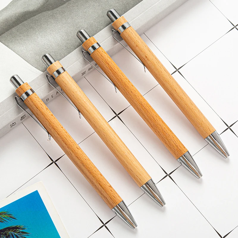 

Шариковая ручка из бамбукового дерева, 1,0 мм, с цилиндрическим наконечником, синие и черные чернила, стандартная шариковая ручка, офисные и школьные канцелярские принадлежности