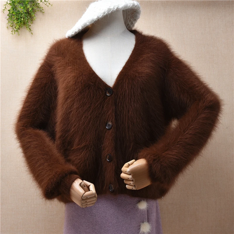 Ladies Women Spring Autumn Clothing Brown Hairy Mink Cashmere Knitted Short Style V-Neck Loose Cardigan Jacket Sweater Coat Pull
Ladies Women Spring Autumn Clothing Brown Hairy Mink Cashmere Knitted Short Style V-Neck Loose Cardigan Jacket Sweater Coat Pull