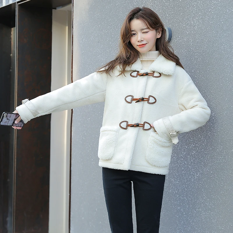 

2024 New Autumn Winter Cashmere Coat Women Short Woolen Overcoat Plus Cotton Thicke Warm Parka Female Korean Sheep Shearing Coat