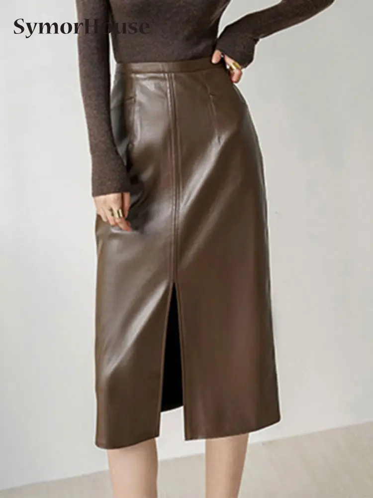 Spring Autumn Winter Elegant Fashion Faux Leather PU Midi Skirts Women High Waist Office Lady Pockets Split Wrap Hips Skirts
Spring Autumn Winter Elegant Fashion Faux Leather PU Midi Skirts Women High Waist Office Lady Pockets Split Wrap Hips Skirts