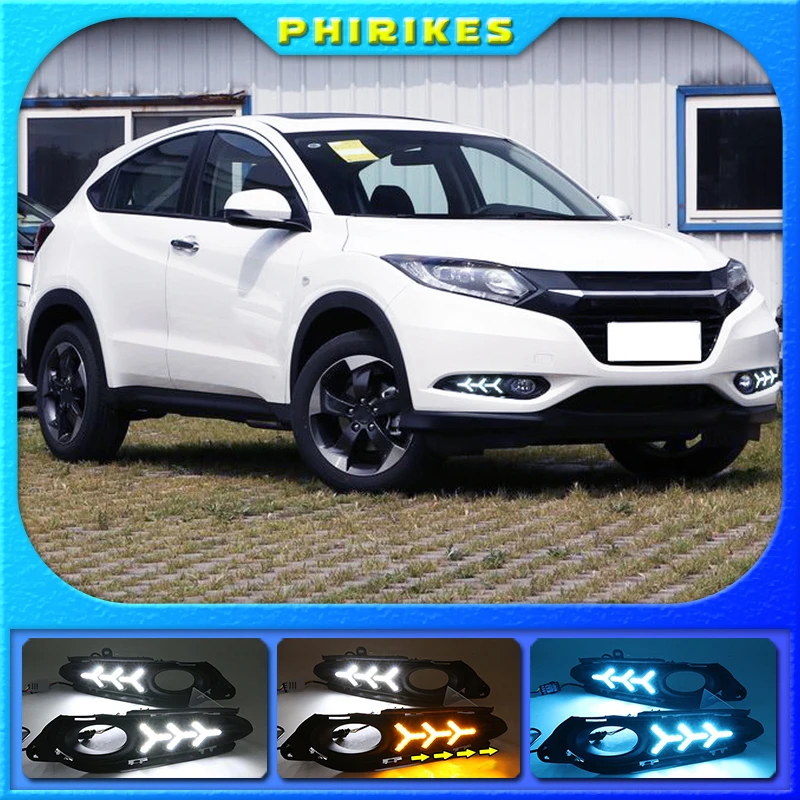 

Дневные ходовые огни с желтым указателем поворота для Honda HR-V HRV Vezel 2014 2015 2016 2017 2018, 2 шт.