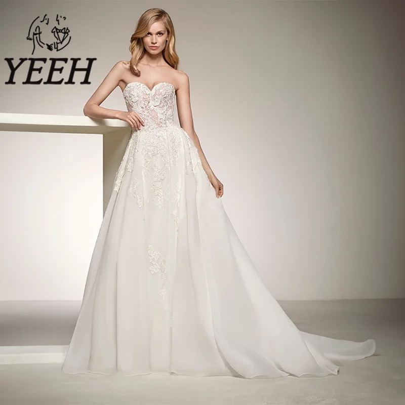 YEEH Lace Appliques Sweetheart Neckline Wedding Dress Chiffon Low Back Bridal Gown A-line Court Train Vestido De Noiva for Bride
YEEH Lace Appliques Sweetheart Neckline Wedding Dress Chiffon Low Back Bridal Gown A-line Court Train Vestido De Noiva for Bride