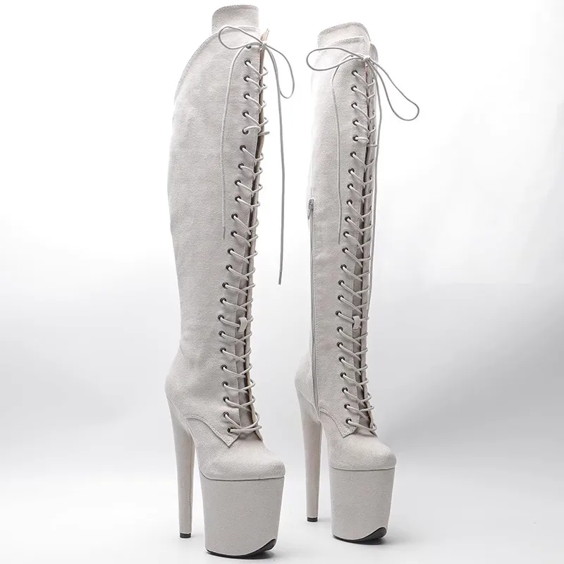 

LAIJIANJINXIA New 20CM/8Inch Suede Upper Women's Platform Party High Heels Modern Knee-High Boots Pole Dance Shoes 668