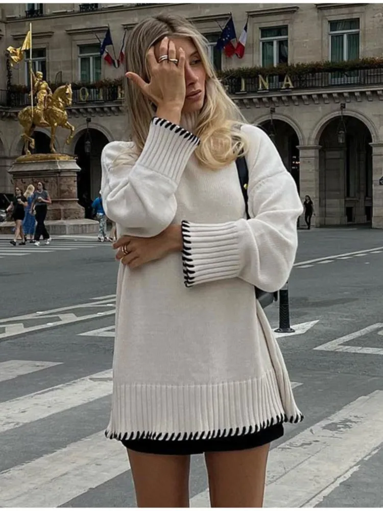 Patchwork Turtleneck Warm Sweater For Women Autumn Casual Long Sleeve Knit Pullover Top 2023 Fashion Female Streetwear Knitwear
Patchwork Turtleneck Warm Sweater For Women Autumn Casual Long Sleeve Knit Pullover Top 2023 Fashion Female Streetwear Knitwear
