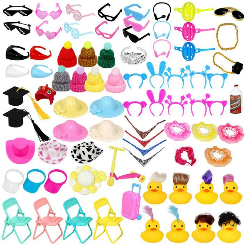 

Cute Rubber Duck Accessories Decorations Mini Sunglasses Necklace Scarf Earphone Crown Hat Car Dashboard Decorations Bath Toy