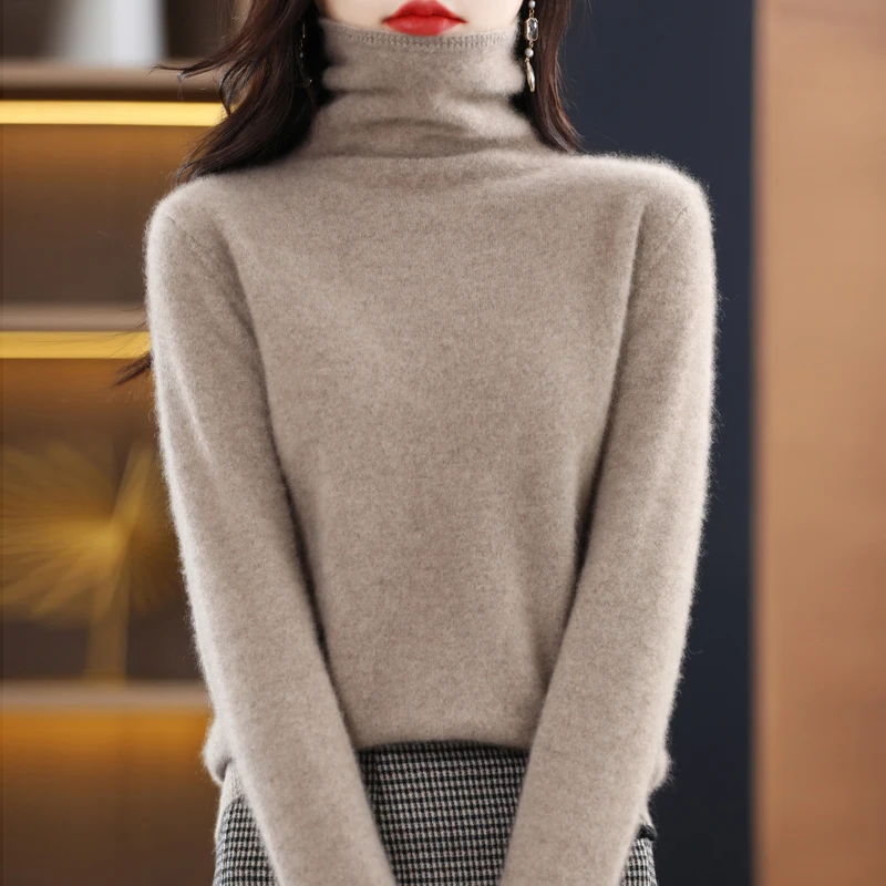

Seamless Sweater Women's 100 Pure Wool Pile Collar Fall and Winter With High Collar Loose Pullover Cashmere Bottomed Sweater