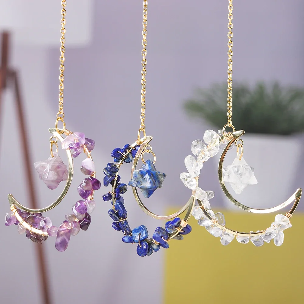 Mineraali Natrual Gravel Gem Merkaba Moon Shaped Pendant Wall Car Hangging Home Decor Healing Mini Tumbled Lapis Lazuli Amethyst
Mineraali Natrual Gravel Gem Merkaba Moon Shaped Pendant Wall Car Hangging Home Decor Healing Mini Tumbled Lapis Lazuli Amethyst