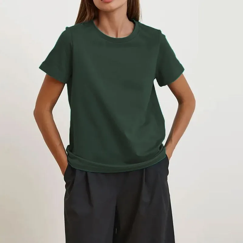 Женские модные Универсальные футболки, Летние повседневные однотонные деловые элегантные женские пуловеры с коротким рукавом, женские блузки для дома
Женские модные Универсальные футболки, Летние повседневные однотонные деловые элегантные женские пуловеры с коротким рукавом, женские блузки для дома