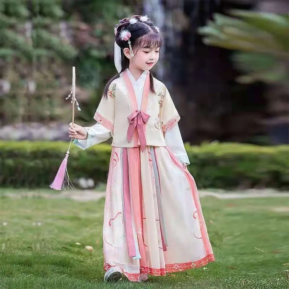 3pcs Girls Hanfu Dress For Spring Autumn 2023 New Chinese Style Tang Suit V-Neck Long Sleeve Patchwork Bow Ancient Costume
3pcs Girls Hanfu Dress For Spring Autumn 2023 New Chinese Style Tang Suit V-Neck Long Sleeve Patchwork Bow Ancient Costume