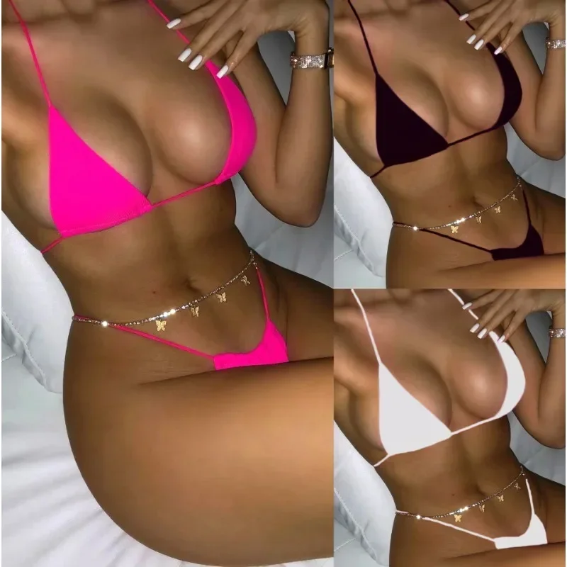 Взрывобезопасное новое розовое бикини, сексуальный купальник в европейском и американском стиле с тонкими бретелями, купальник с тремя точками
Взрывобезопасное новое розовое бикини, сексуальный купальник в европейском и американском стиле с тонкими бретелями, купальник с тремя точками