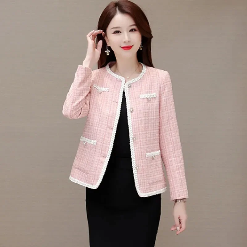 

New Spring Autumn Jacket for Women Round Neck Trench Coats Woolen Short Jackets Blazers Office Lady Korean Tweed Jacket Overcoat