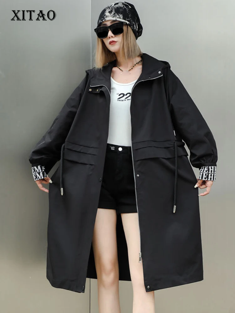 XITAO Draw String Women Trench Coat Letter Print Splicing Fashion Long Sleeve Loose Casual Hooded Collar Black Coat DMJ3665
XITAO Draw String Women Trench Coat Letter Print Splicing Fashion Long Sleeve Loose Casual Hooded Collar Black Coat DMJ3665