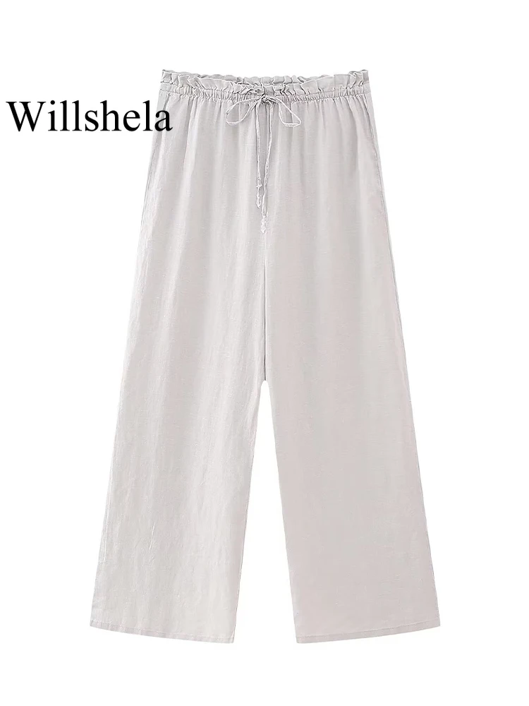 Willshela Women Fashion Linen Grey Lace Up Wide Leg Pants Vintage Mid Elastic Waist Full Length Female Chic Lady Trousers
Willshela Women Fashion Linen Grey Lace Up Wide Leg Pants Vintage Mid Elastic Waist Full Length Female Chic Lady Trousers