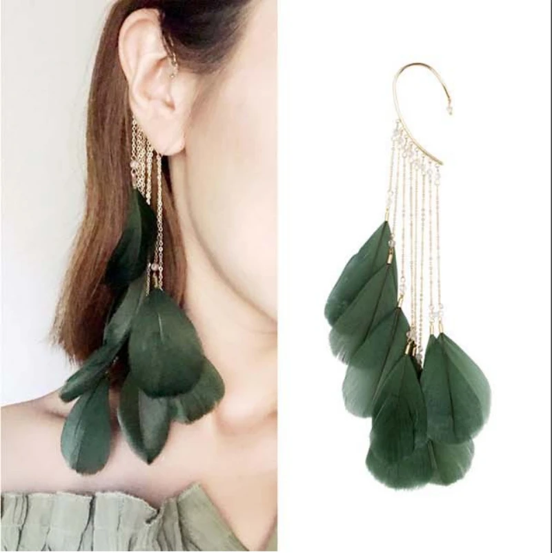 

Bohemia Feather Long Tassel Cuff Earring For Women Without Piercing Charm Ear Cuffs Hanging Earrings Clip On Earring 2022 1pc