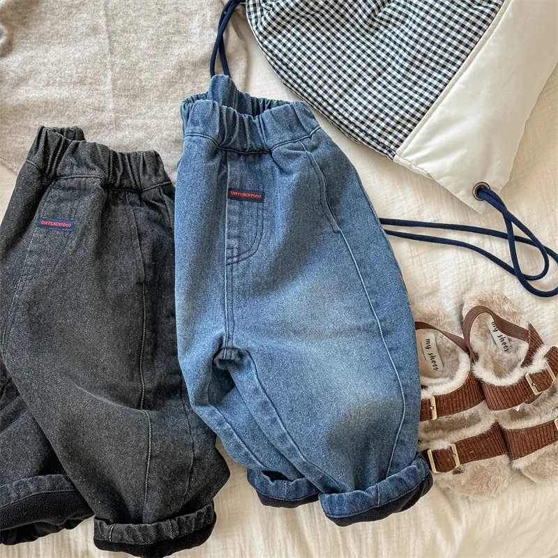 2025 Winter New Children Plus Velvet Thick Jeans Letter Print Girls Trousers Baby Boy Fleece Denim Pants Kids Warm Pants 36 Scfe57047c67f439f87de5abdb7900ea6h