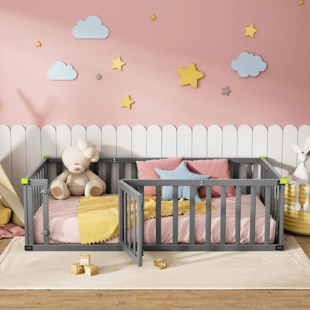 Twin Size Montessori Floor Bed Soild Wooden, Toddler Bed Frame w/Convertible Door and Safety Fence
Twin Size Montessori Floor Bed Soild Wooden, Toddler Bed Frame w/Convertible Door and Safety Fence