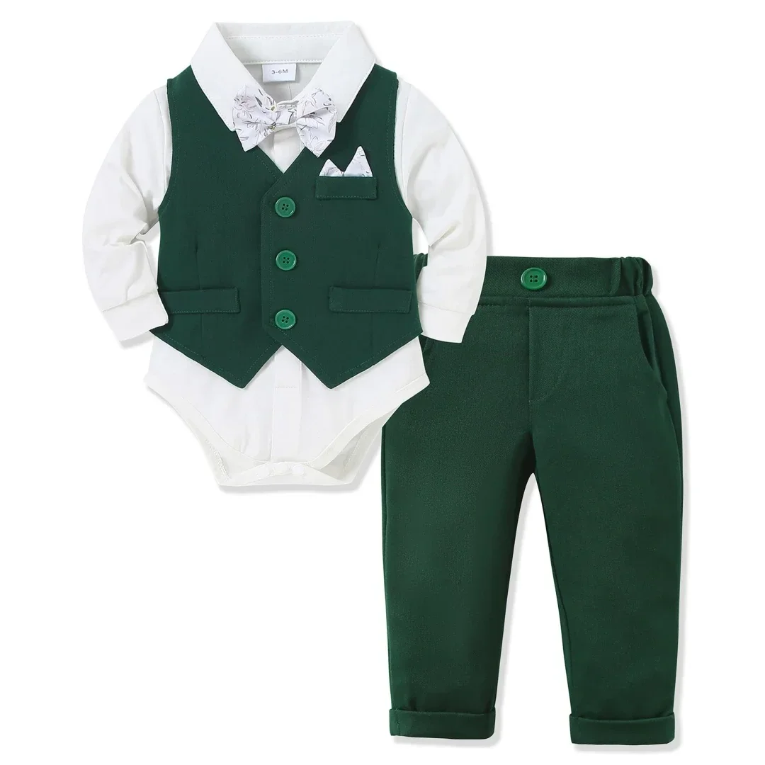 

1st Christmas Costume for Infant Baby 3 6 9 12 18 24Months Boy Gentleman Solid Long Sleeve Suit Vest Romper Pants Autumn Clothes