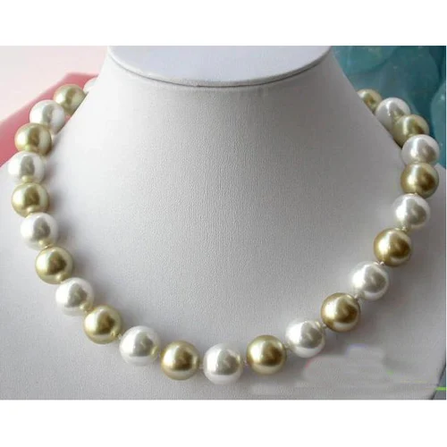 

Favorite Pearl Jewelry,17'' 14MM Round Gold White South Sea Shell Pearl Necklace,Birthday Party Mother's Day Perfect Women Gift.