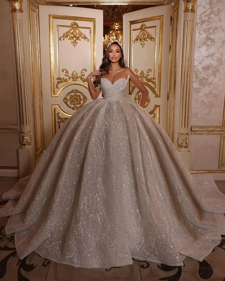 

Sparkling Bead Dubai Arabic Wedding Dresses Luxury for Women Ball Gown Sweetheart One Shoulder Princess Bridal Gowns Custom Made