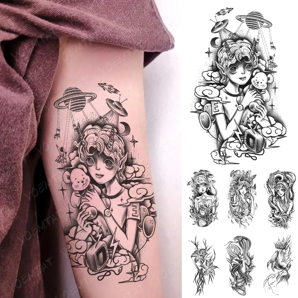 Waterproof Temporary Tattoo Sticker Cartoon Anime Satan Girl Bear Spaceship Star Tatoo Arm Women Men Kids Fake Tattoos Body Art
Waterproof Temporary Tattoo Sticker Cartoon Anime Satan Girl Bear Spaceship Star Tatoo Arm Women Men Kids Fake Tattoos Body Art