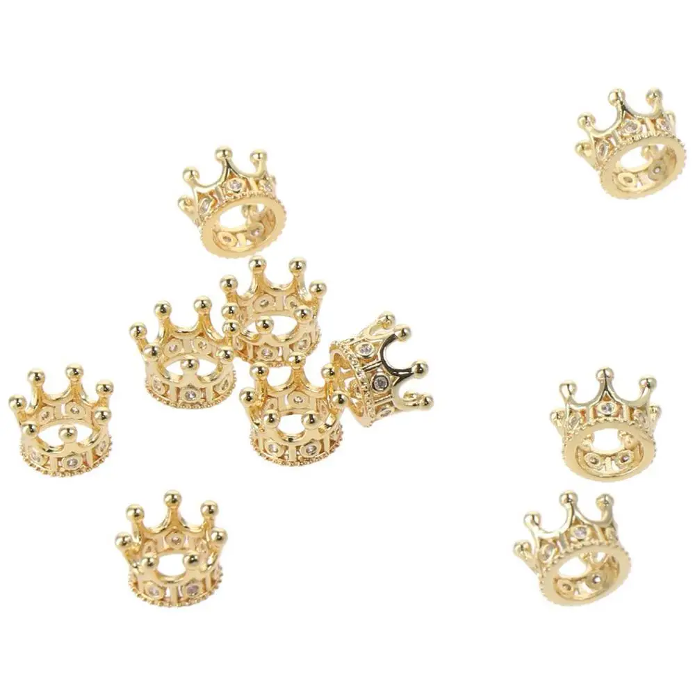 

11x7mm Cubic Zirconia Pave White Zircon Hexagon Golden Color King Crown Beads Large Hole Copper Bracelet