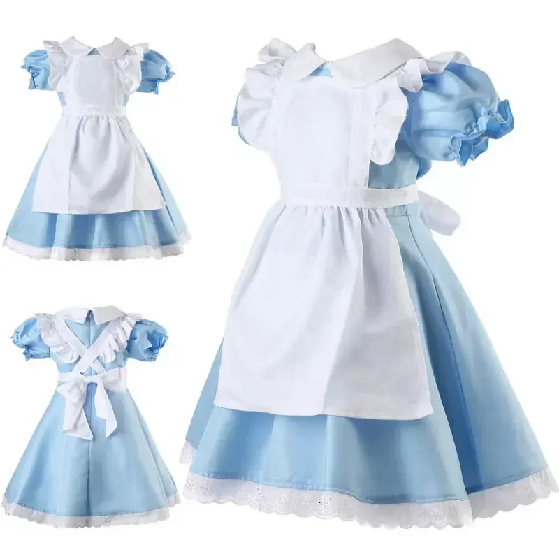 

New Alice In Wonderland KIDS Girls Storybook Costume Fairy Tale Book Week Fancy Dress Maid Lolita Costume Cosplay Outfits