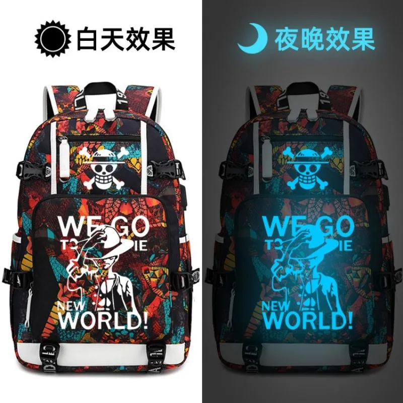 

One Piece Luffy Backpack Boys and Girls Schoolbag Luminous Anime Fashion Tide Brand Printed Backpack Houlders Outdoor Bag