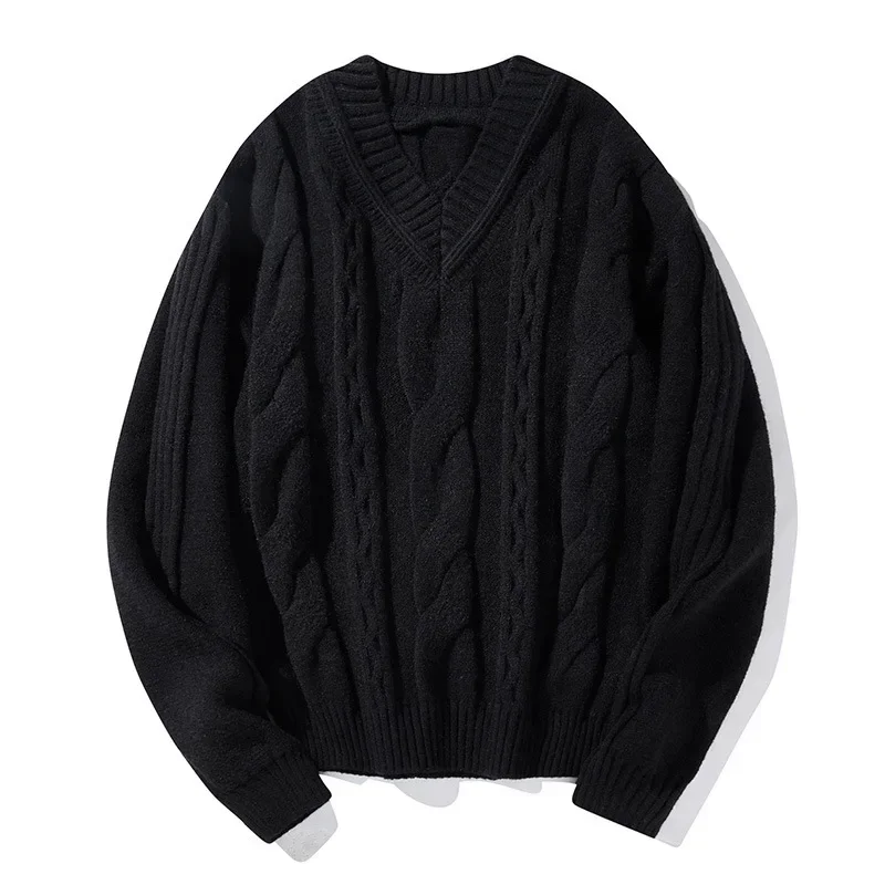 

Autumn and Winter New Fried Dough Twists Round Neck Sweater Men's Fashion Lazy Style Knitwear Loose Versatile Casual Sweater