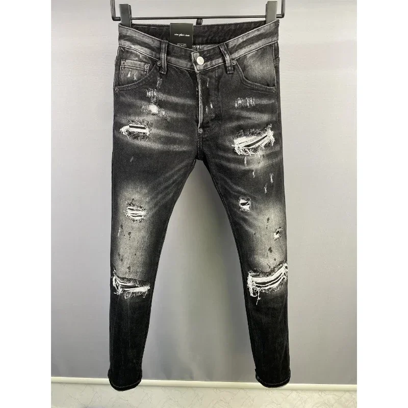 

Hot Top Italy Brand DSQ2 Men Slim Fit Multi-pocket Washed Denim Jean Moto & Biker Cargo Long Pants Fashion Vintage Style ICON Je