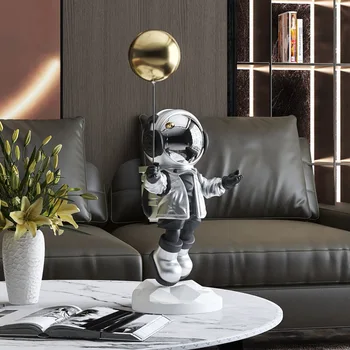금속 트레이가 있는 플로팅 우주 비행사 동상 장식, 수지 우주인 대형 조각 키 트레이 홀더, 거실 홈 장식 장식