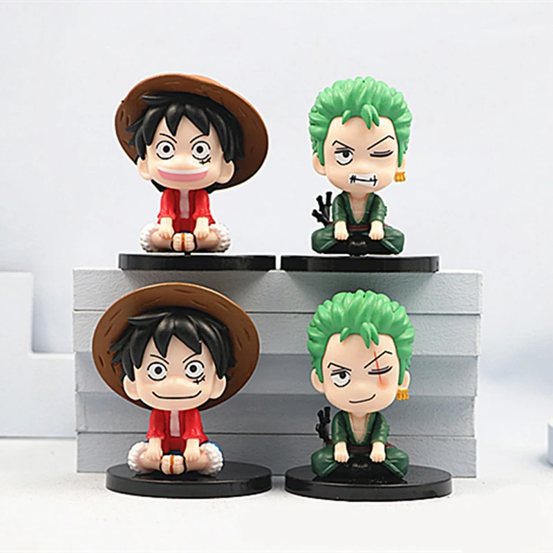 

4Pcs Anime One Piece Action Figure Monkey D Luffy Roronoa Zoro Kawaii Toys Q Statue Car Decoration Pvc Figure Model Toy Gift 7cm