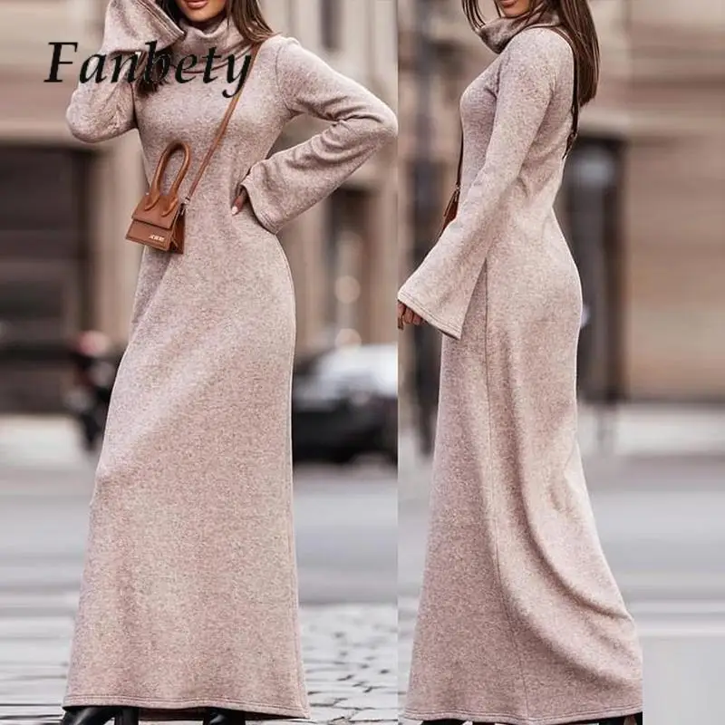 Female Autumn Elegant Solid Dresses Winter Casual Turtleneck Streetwear Pullover Dress Women Long Sleeve Temperament Maxi Dress
Female Autumn Elegant Solid Dresses Winter Casual Turtleneck Streetwear Pullover Dress Women Long Sleeve Temperament Maxi Dress