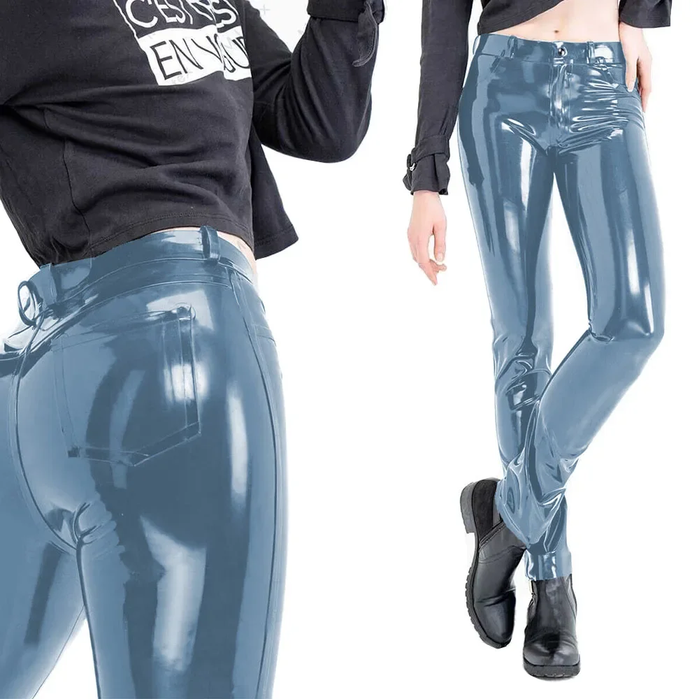 Fashion Women's Slim Fit Pencil Pants Wetlook PVC Leather Long Pants High Waisted Back Pockets Capris Streetwear Women Clothing 46 Sd0018170bbbb4e81b9999617d3f70189f