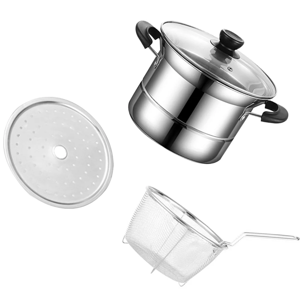 Tempered Glass Cover Steamer Pot Stainless Steel Small Chip Pans with Basket and Lid
Tempered Glass Cover Steamer Pot Stainless Steel Small Chip Pans with Basket and Lid