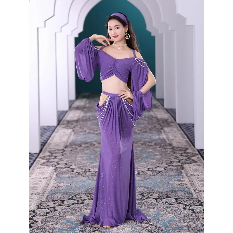 

Belly dance clothing 2024 new training clothes court beginners Oriental dance long skirt women's practice suit