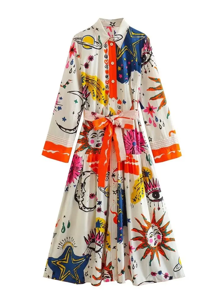 ZXQJ Women 2023 Fashion With Belt Printed Midi Shirt Dress Vintage Long Sleeve Front Buttons Female Dresses Vestidos Mujer
ZXQJ Women 2023 Fashion With Belt Printed Midi Shirt Dress Vintage Long Sleeve Front Buttons Female Dresses Vestidos Mujer