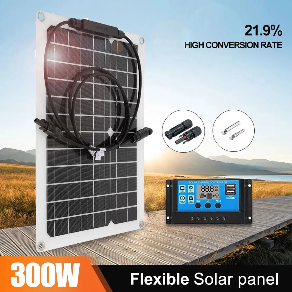 300W Solar Panel Kit 12V With Solar Charge Controller Dual 5V USB Outputs Solar Panel Controller Combo For Caravan Yachts RV Car
300W Solar Panel Kit 12V With Solar Charge Controller Dual 5V USB Outputs Solar Panel Controller Combo For Caravan Yachts RV Car