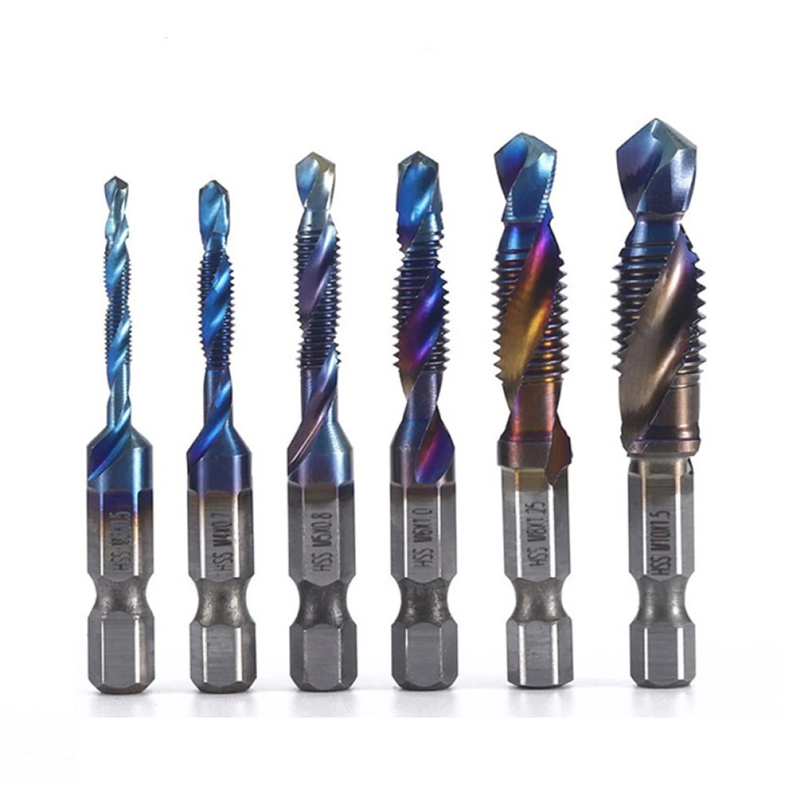 6pcs Hex Shank Titanium Plated HSS Screw Thread Metric Tap Drill Bits Set Screw Machine Compound Tap M3 M4 M5 M6 M8 M10 Series
6pcs Hex Shank Titanium Plated HSS Screw Thread Metric Tap Drill Bits Set Screw Machine Compound Tap M3 M4 M5 M6 M8 M10 Series