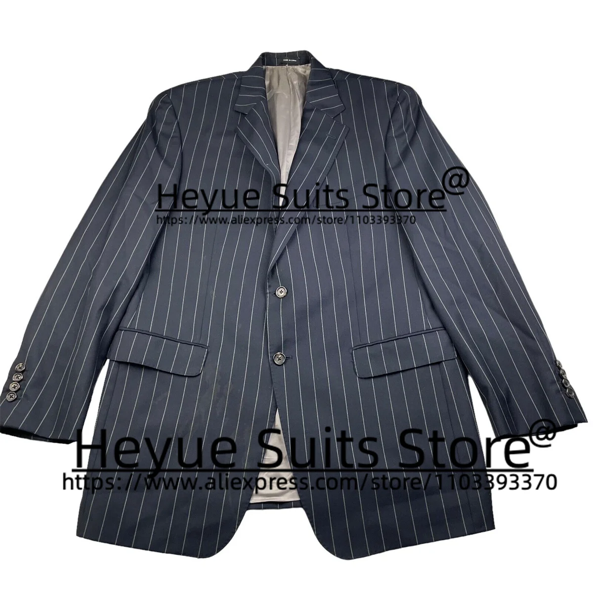 

Navy Blue Stripe Men Suits Slim Fit Notched Lapel Groom Formal Tuxedos Party 2 Pieces Sets Business Male Blazer Costume Homme