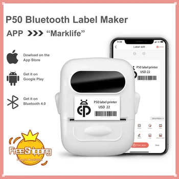 Marklife P50 Barcode Label Printer Labeling Maker Machine with 40*30mm Tape 2 Inch Portable Bluetooth Label Stickers Machine