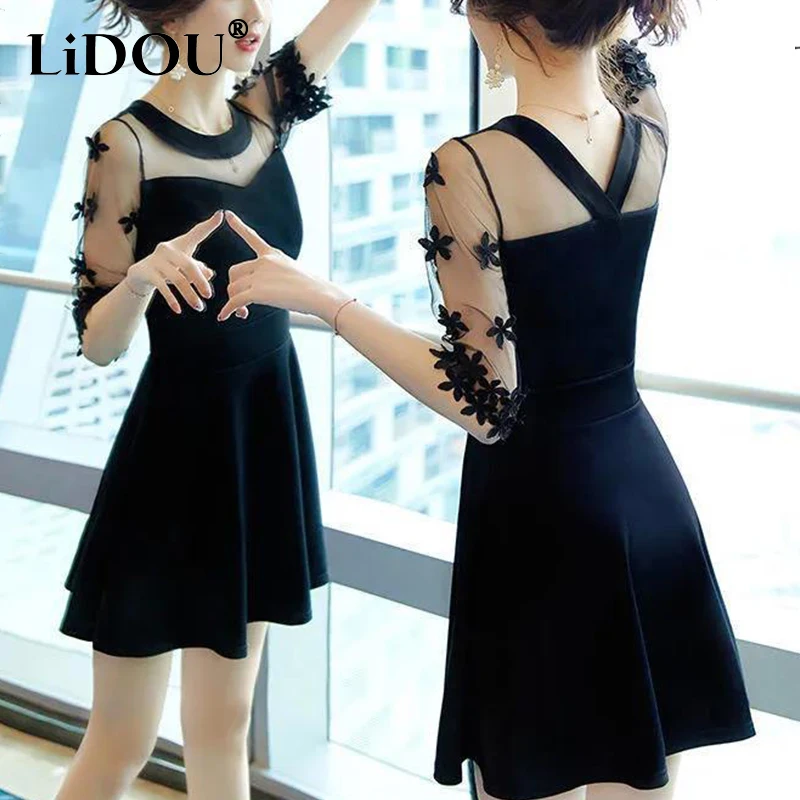 Spring Summer New Half Sleeve Mesh Patchwork Dress Ladies Sexy Perspective Evening Party Mini Dresses Women Black Robe Vestido
Spring Summer New Half Sleeve Mesh Patchwork Dress Ladies Sexy Perspective Evening Party Mini Dresses Women Black Robe Vestido