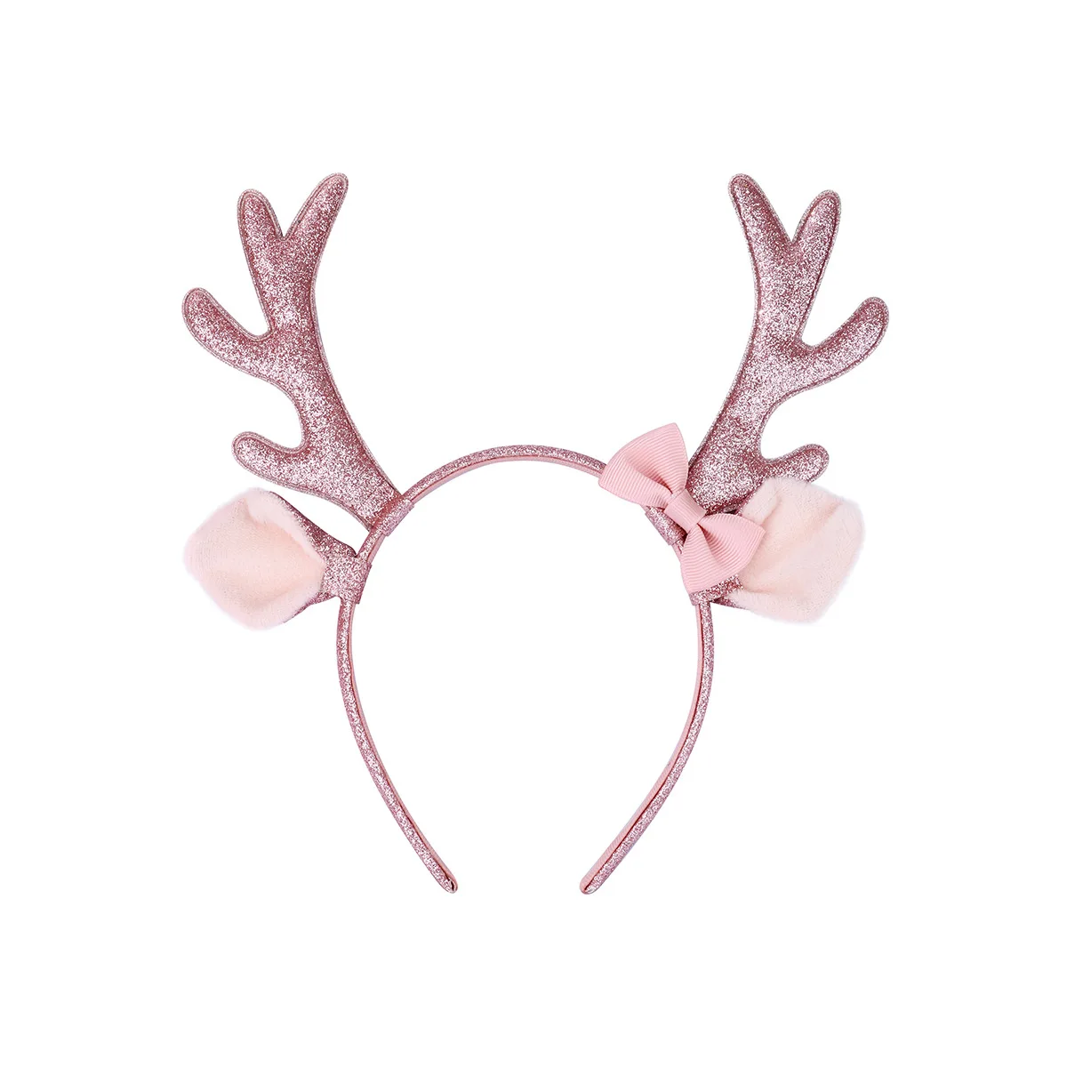 

10pcs Glitter Reindeer Ears Hairbands Solid Antlers Bow Hard Headband XMAS Party Headwear Boutique Hair Accessories for Girls