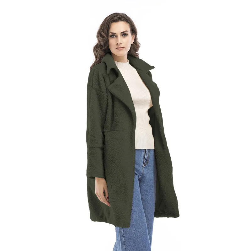 

Casual Women Woolen Teddy Long Coat Womens 2024 Winter Spring Solid Color Loose Female Thicking Wool Blends Jacket