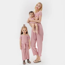 Boat-Neck Mother Daughter Overalls Dresses Family Set Chiffon Mommy and Me Matching Clothes Fashion Women Girls Baby Jumpsuits 
Boat-Neck Mother Daughter Overalls Dresses Family Set Chiffon Mommy and Me Matching Clothes Fashion Women Girls Baby Jumpsuits